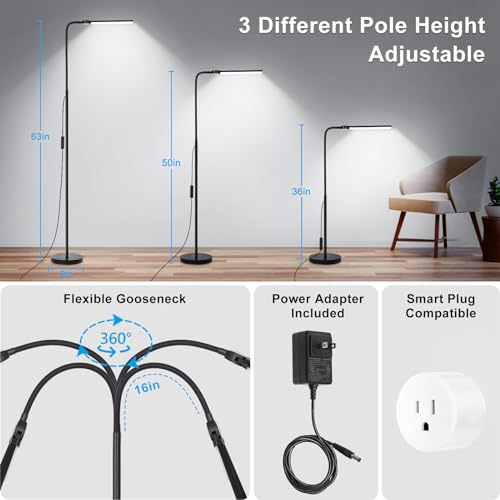 Seaside Village Black LED Floor Lamp with Double Head, Dimmable 18W Reading Light