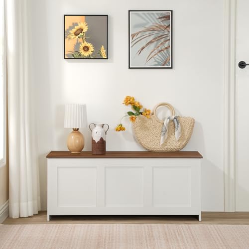 Storage Bench with Lift Top - Wooden Toy Chest, Entryway Organizer, 39.3" White Walnut Variation