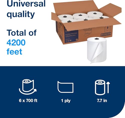 White Hand Towel Rolls 6 Pack - 700 ft Bulk Paper Towels for Restrooms - Advanced ECOLOGO Certified
