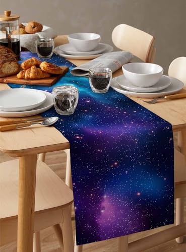 Starry Sky Space Galaxy Table Runner 13x120 Inches - Celestial Linen Burlap Decor