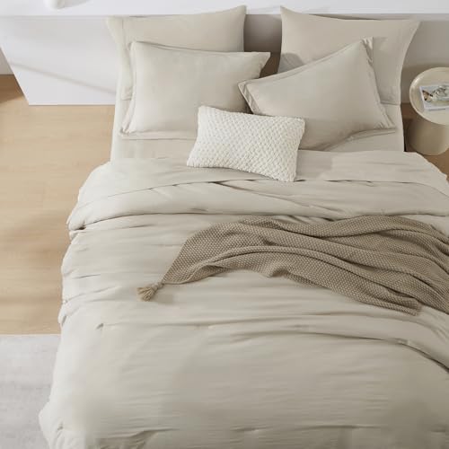 King Size Comforter Set - 7 Pieces Prewashed Bed in a Bag Light Oatmeal - King Bedding