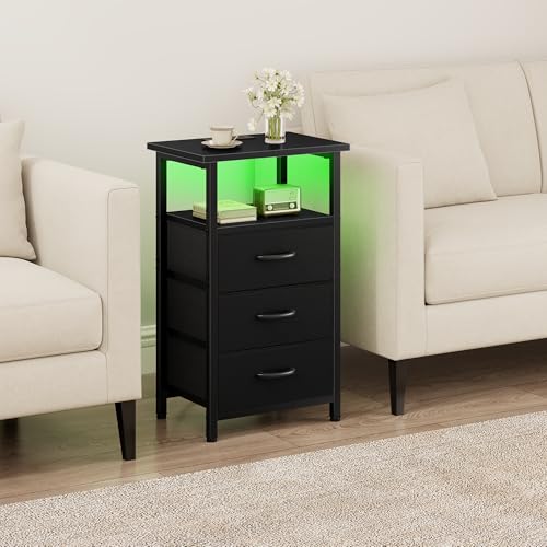 Vagusicc 2-Piece Nightstand Set with RGB LED Charging Stations, Black