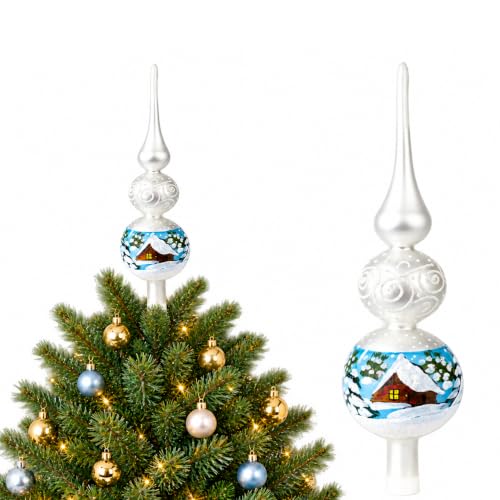 Polish Gallery Handmade Silver Swirl Glass Christmas Tree Topper - 12 Inch