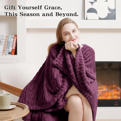 Mowkim Grape Wearable Sherpa Blanket Poncho with Pockets for Adults