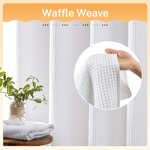 White Cotton Blend Shower Curtain Set with Liner - 71x74 Inches, No Hooks, Water-Repellent