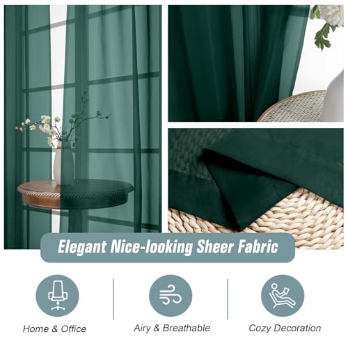 Green Sheer Curtains 63 Inch Length 2 Panels, Soft Voile for