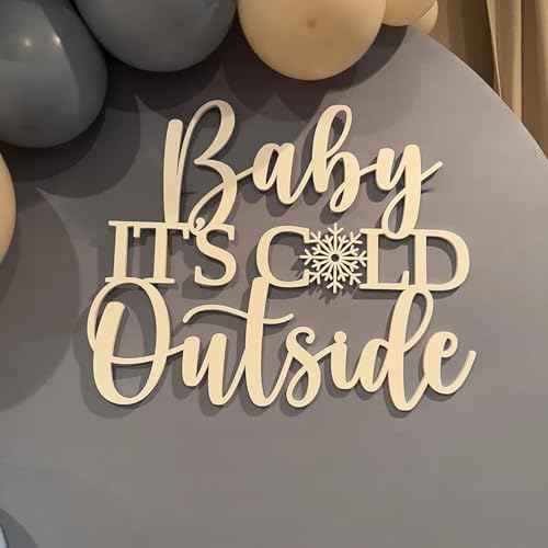 Baby It's Cold Outside Sign for Backdrop,Wooden Baby Shower Sign for Winter Wall Decoration for Gender Reveal Birthday Christmas Party Decorations Supplies(17inch*11.7inch)