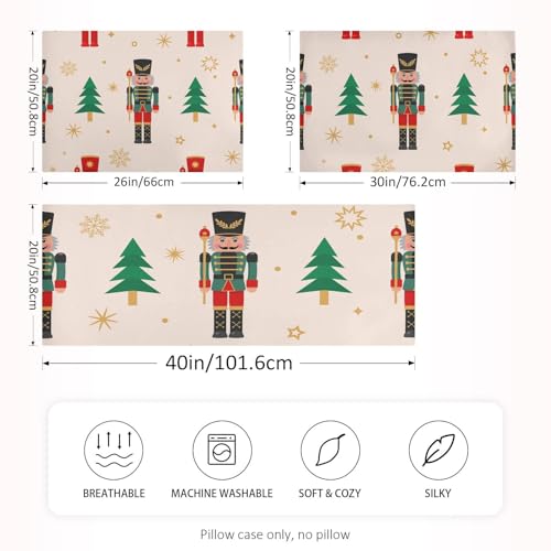 Christmas Tree Nutcracker Pillow Covers Silk Pillowcase for Hair and Skin with Envelope Closure Satin Pillowcase Standard Size Pillow Case for Sleeping Women Girls Boys Room (20x30 Inch)