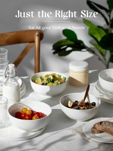 DOWAN 39 OZ Soft White Ceramic Soup & Pasta Bowls Set of 4 - Deep Noodle & Salad Bowls