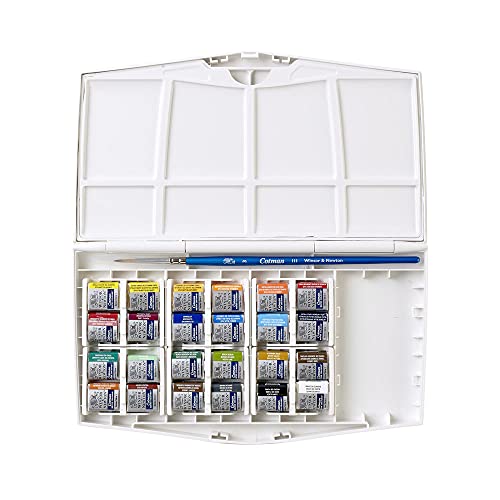 Winsor & Newton Cotman Watercolor Paint Set 24 Half Pan Studio Set - Includes Brush