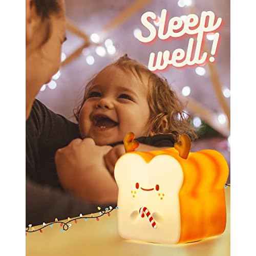 Cute Christmas Gifts for Women, Girl, Deer Toast Lamp Bread Night Light, Battery Powered USB Rechargeable, Touch Senser, 1 Hour Timer, Portable Silicone Kids Nightlight for Nursery