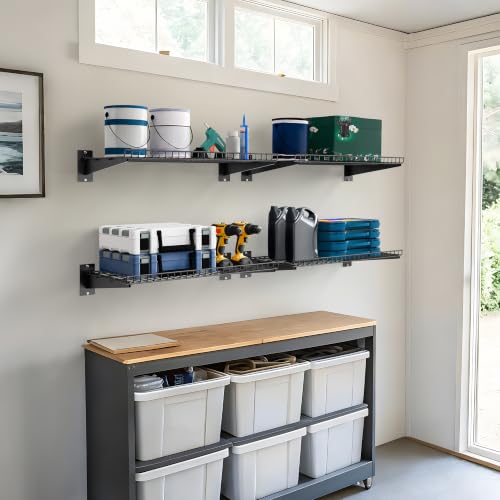 FOFARY Black Garage Wall Shelving 24x16.5 inches - 4 Pack, Heavy Duty Steel Storage Racks