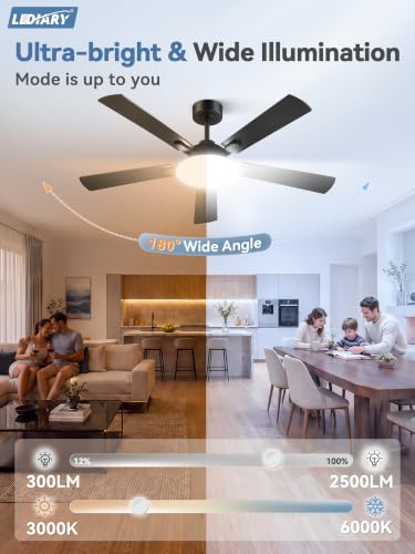Black 52 Inch Ceiling Fan with Lights, DC Motor, Remote & App Control