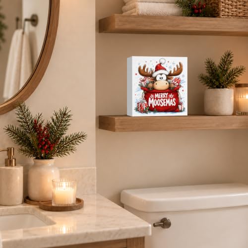 Funny Reindeer Christmas Decor, Merry Moosemas Wooden Sign Decorations