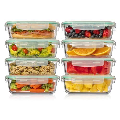 8 Pack 35 oz Glass Food Storage Containers with Airtight Lids - Microwave & Oven Safe