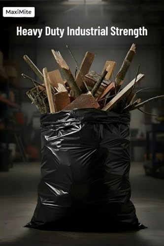 MaxiMite 95-96 Gallon Heavy-Duty Black Trash Bags Pack of 50, 1.5 Mil Thick
