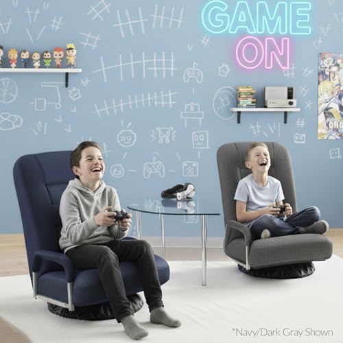 Swivel Gaming Floor Chair with Lumbar Support & Adjustable Backrest - Black/Black 22.5x22x30 in