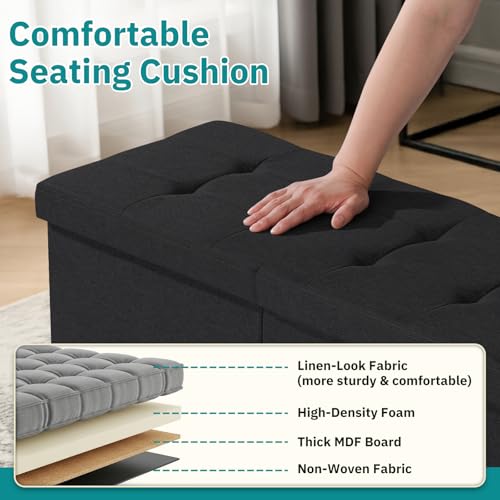 Snuvid 35-Inch Black Storage Ottoman Bench with Lid, Footrest & Shoe Organizer