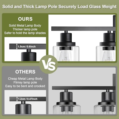 Unicozin Black 4-Light Vanity Light Fixture for Bathroom Mirror - Modern Wall Lamp with Clear Glass Shades