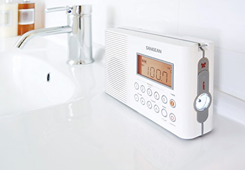 Sangean H201 Waterproof AM/FM Shower Radio with NOAA Weather Alert, White, IPX7