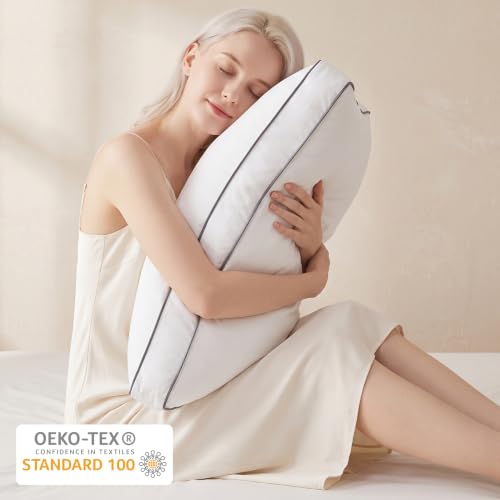 ELNIDO QUEEN King Size Goose Feather Down Fiber Pillow Set of 2 – Luxury Hotel Collection, Soft & Fluffy Support for Side & Back Sleepers 20x36 in