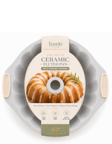 Cream Ceramic Fluted Cake Pan 12x10x3 Inches Nonstick Oven Safe Bakeware