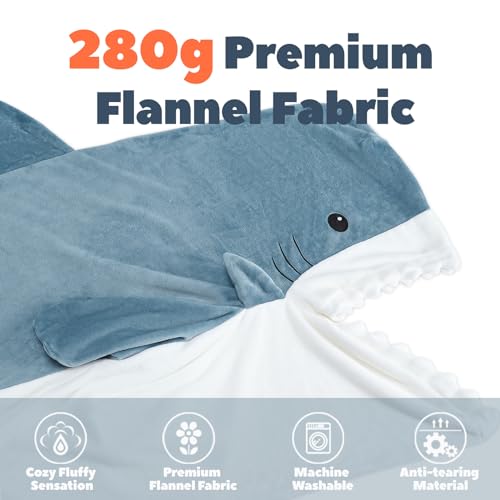 Adult Shark Blanket Hoodie Blue L for 63-71 Inch Height Cozy Wearable Throw
