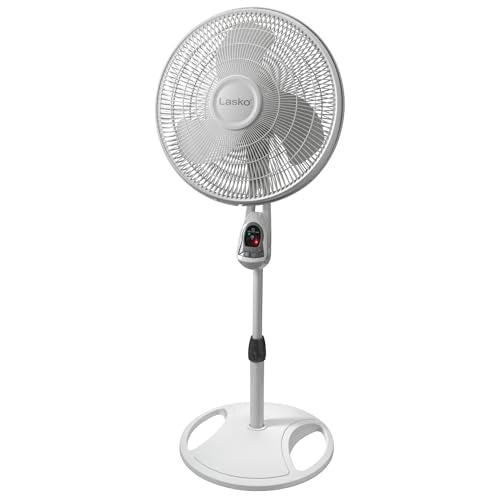 Lasko 16-Inch White Oscillating Pedestal Fan - Adjustable Height & Remote