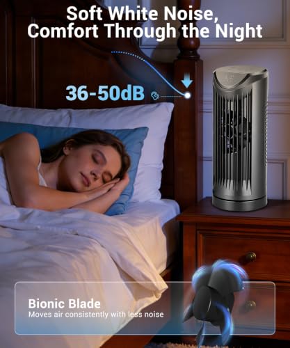Personal Tower Fan for Bedroom - Black Portable Desk Table Fan with Remote