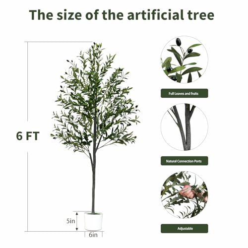 YYTDDUUU 6FT Tall Artificial Olive Tree with Fruits - Faux Potted Plant for Indoor & Outdoor Decor