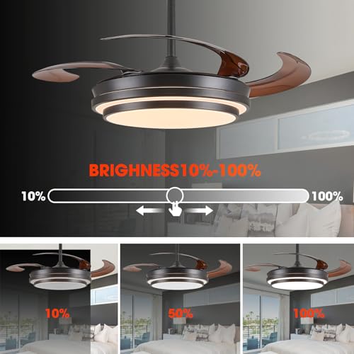 Y48D005 48-Inch Reversible Retractable Ceiling Fan with Lights - Black