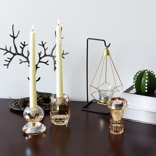 Champagne Amber Crystal Candle Holders Set of 3 for Weddings & Parties