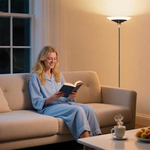 Black SIBRILLE 72-Inch Dimmable LED Torchiere Floor Lamp with Remote Control