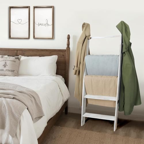 Whitewashed 5-Tier Blanket Ladder for Living Room - 51.9" Farmhouse Decor