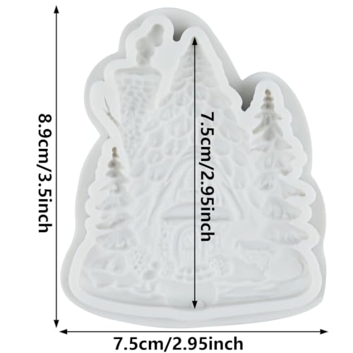 YANQINMS 3D Christmas Cottage Fondant Mold Snowy Pine Tree Silicone Mold - Style L