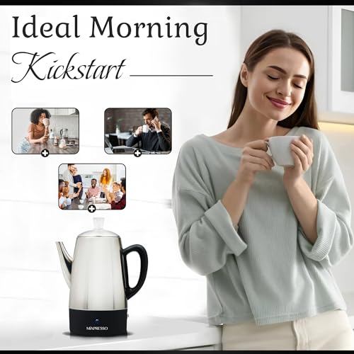 Mixpresso 10 Cup Electric Coffee Percolator Stainless Steel - Compact & Durable