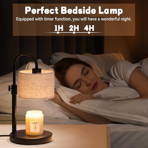 FINCMY Linen Candle Warmer Lamp with Timer & Adjustable Height - Safe Wax Warmer for Jar Candles, Home Decor
