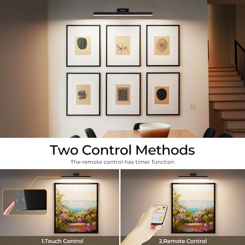 24-Inch Battery Operated Picture Light for Wall Art - Dimmable & Remote Control - Black
