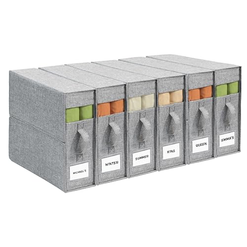 Grey 6 Pack Linen Closet Sheet Organizers - Durable 1200D Fabric Storage Bins