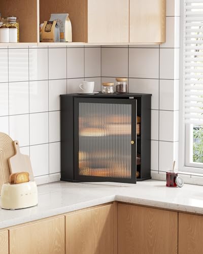 Corner Wooden Bread Box - Large Black Kitchen Storage Organizer