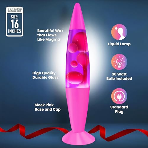 JAMBO 16-Inch Purple Liquid Motion Night Light with Pink Wax & Pink Base - Relaxing Home Decor Lamp for Adults Kids Teens
