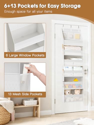 Criusia Over the Door Organizer White 6-Shelf Hanging Storage with Mesh Pockets