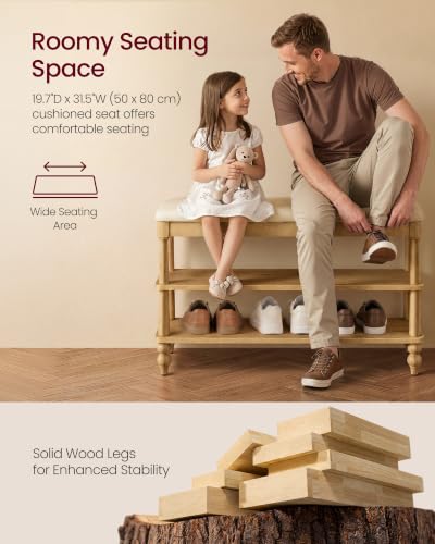 VASAGLE Natural Brown 2-Tier Shoe Bench | 31.5-Inch Entryway Organizer with Seat