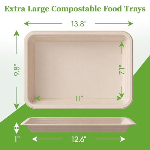 ECOLipak Nature-100pack Compostable 14-Inch Food Trays for Seafood & Large Meals