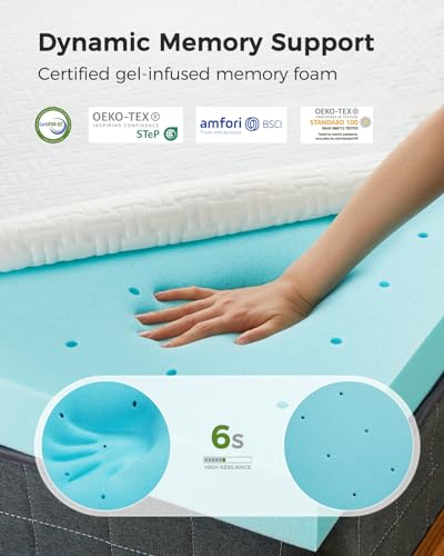 Queen 3 Inch Cooling Mattress Topper with Bamboo Cover - Breathable Gel Foam