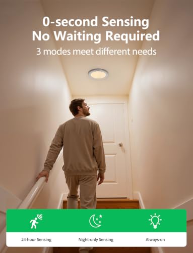 Rechargeable Motion Sensor Ceiling Light with Remote - Round, 4 Mode, Battery Operated