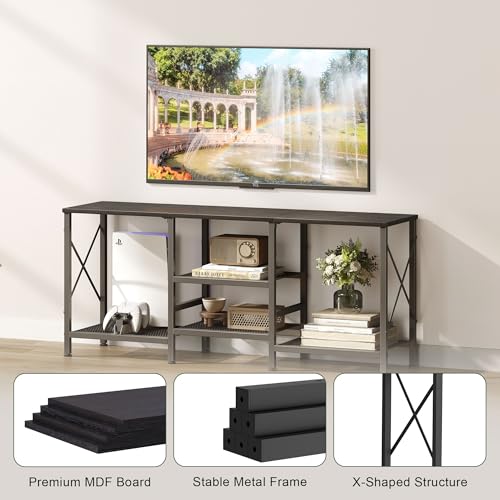 Black TV Stand for 55 Inch TVs with 3-Tier Open Shelves and Storage
