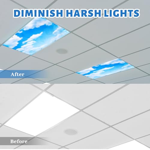 Blue Sky Cloud Classroom Fluorescent Light Covers - 12 Pcs, 2x4 ft