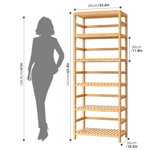 FOTOSOK Natural 6-Tier Bamboo Shelf with Adjustable Shelves for Kitchen & Home Storage