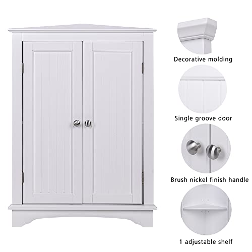 White Corner Bathroom Cabinet with Doors and Adjustable Shelf - Spiralich